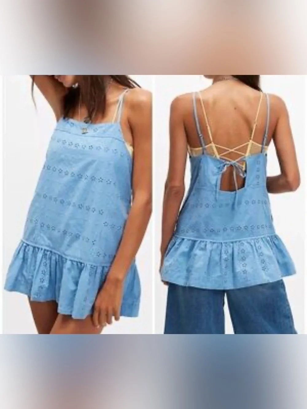 Free People Caught Up Light Blue Eyelet Cotton Tunic Minidress